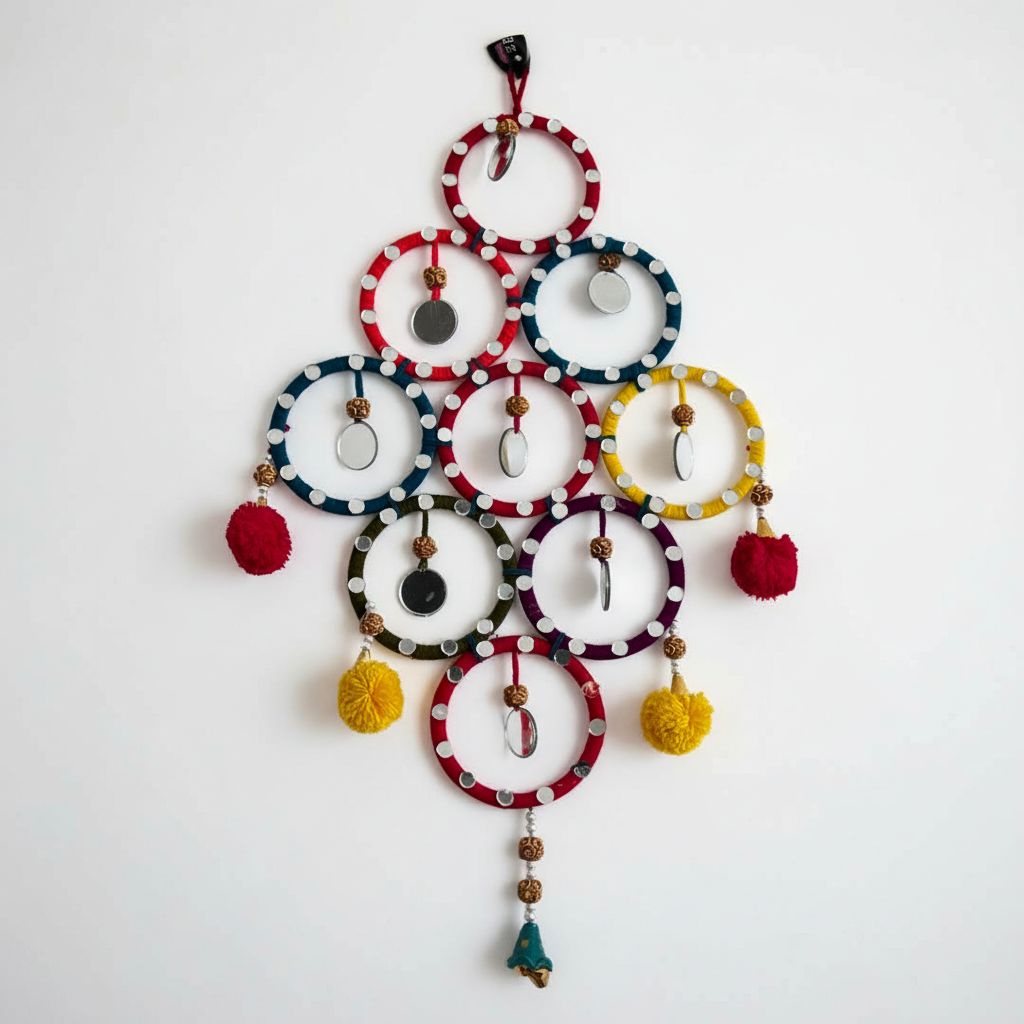 Beautiful DIY Wall hanging with bangles and pom poms- multicolors