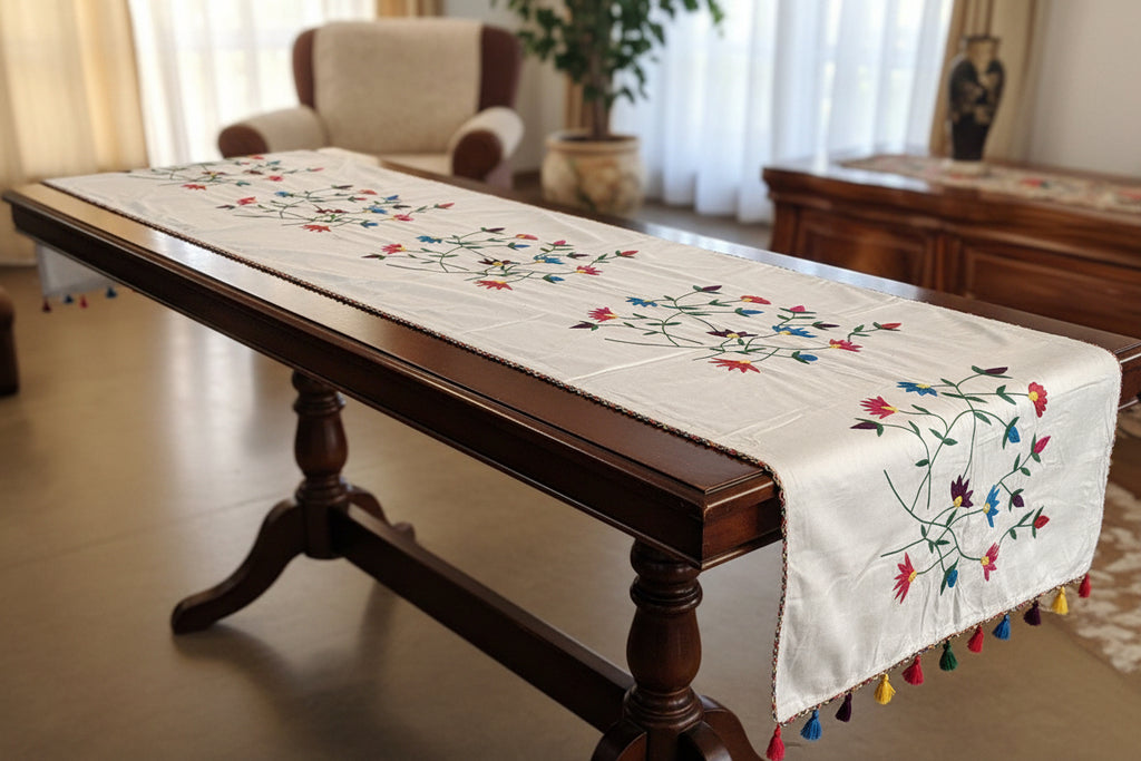 Beautiful Multicolored Hand embroidered bed Runner. 100% Cotton- 1 Pc