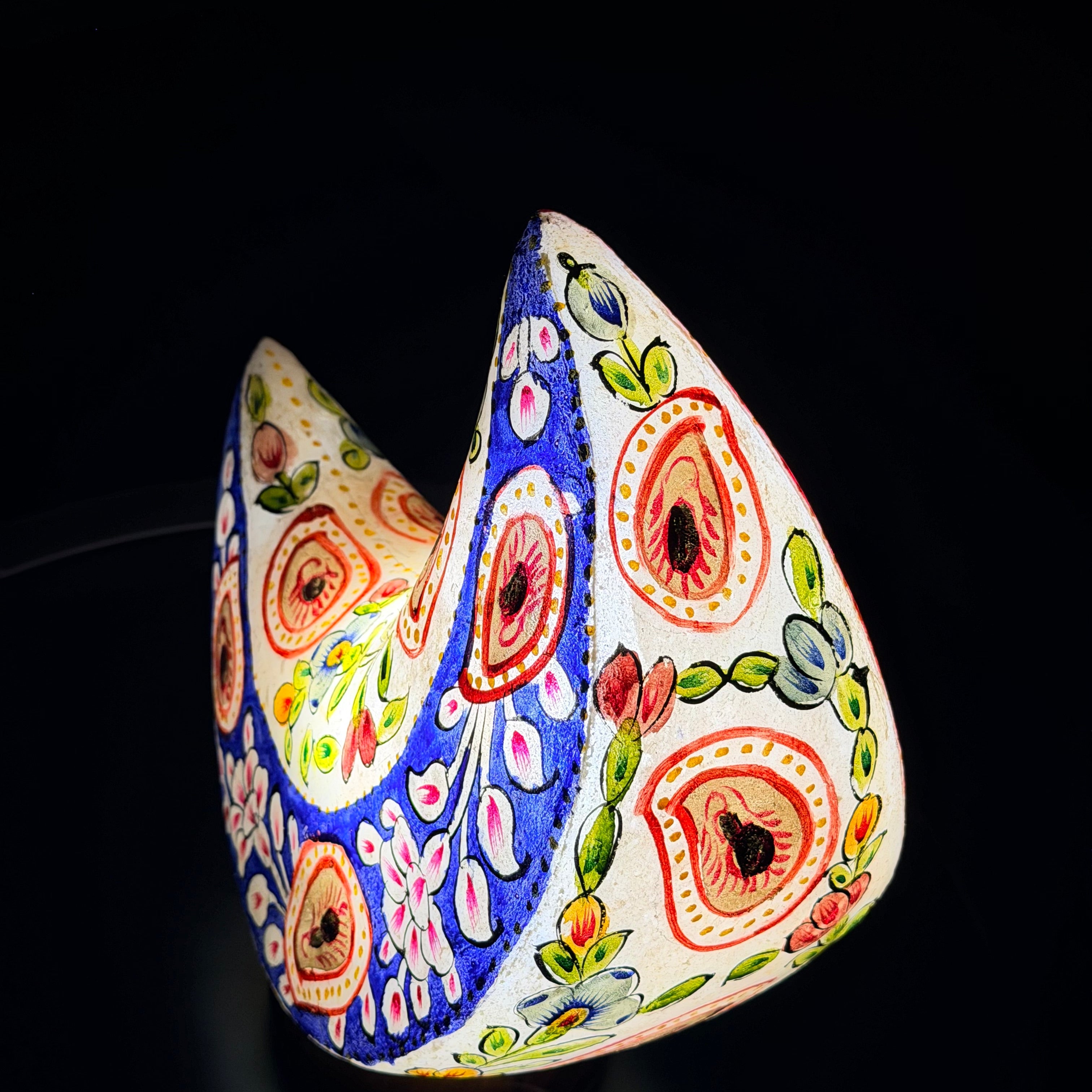 Hand Crafted Camel Skin Lamp in 2 Colors, Blue & Ted,Double Sided, Moon Shaped.