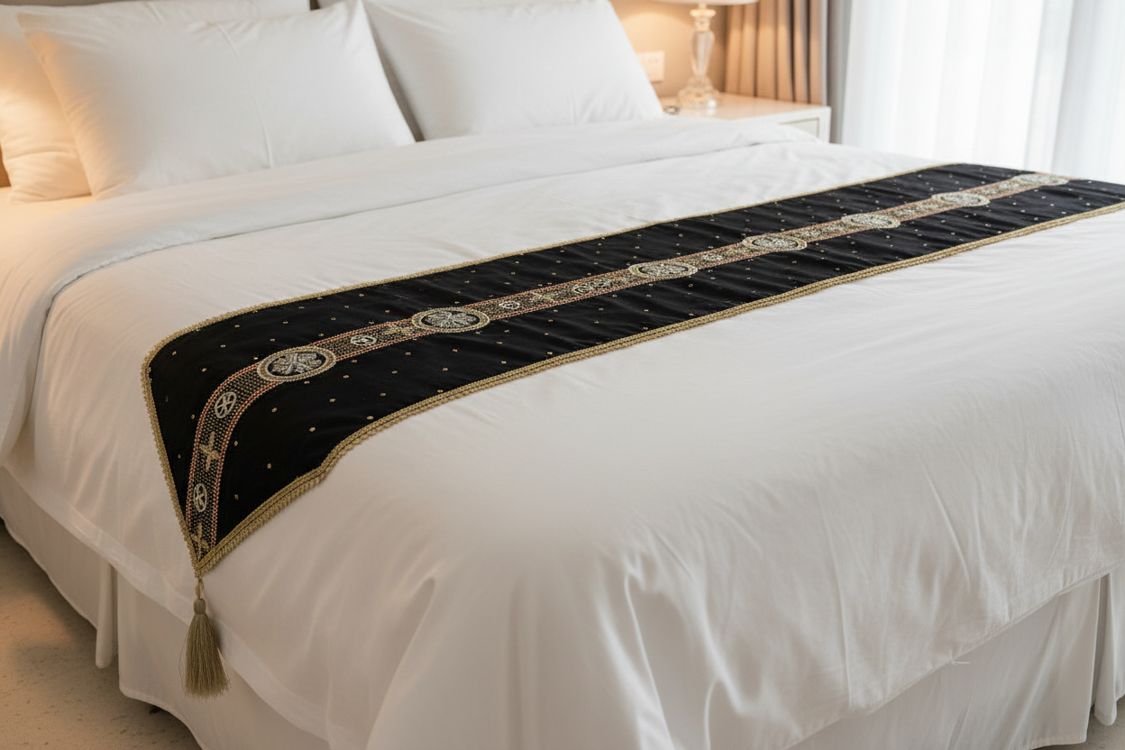 Decorative table runner with golden hand embroidered work