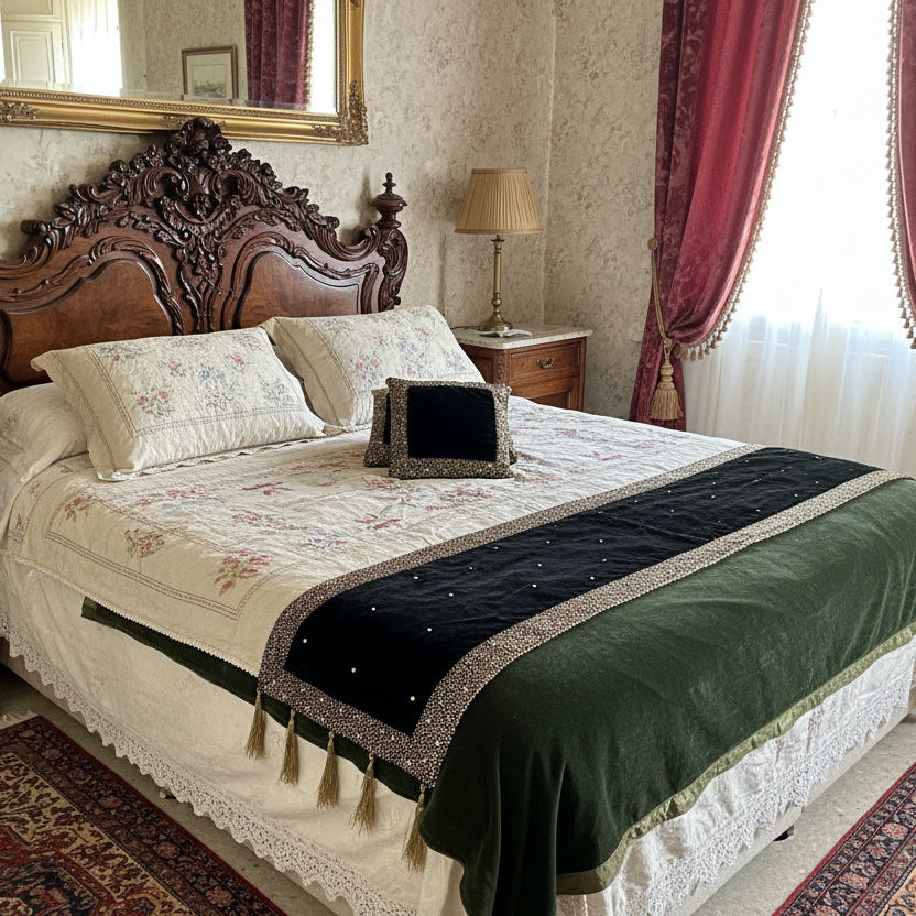 Luxury Black Velvet Cushion with Gold Sequins Hand Embroidery- 1 Pc