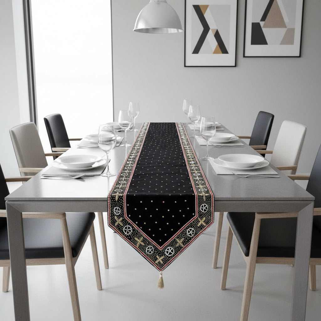 Black gold Luxe table Runner hand Embellished and embroidered