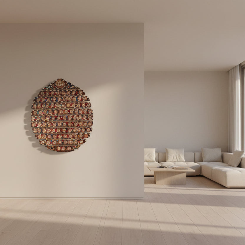 Handcrafted on wood, 99 Names Of Prophet Muhammad (peace be upon him) On Wooden Sections with Glass Work.