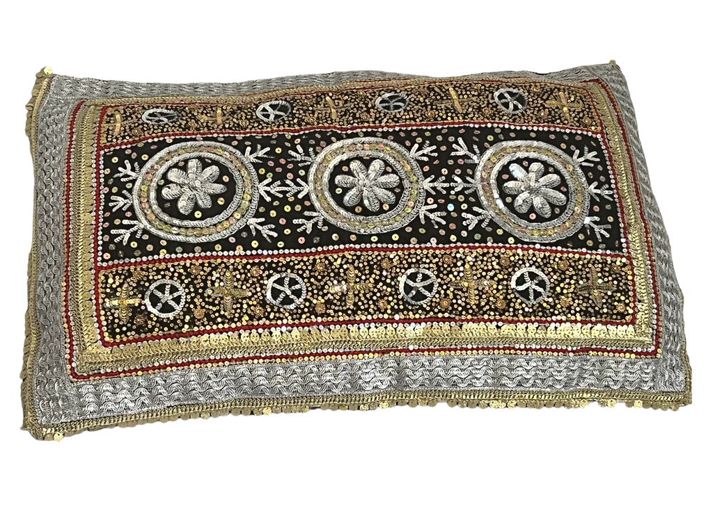 Beautiful Traditonal Hand Embrioderd Tila Sitara Cushion Cover - 1 pc