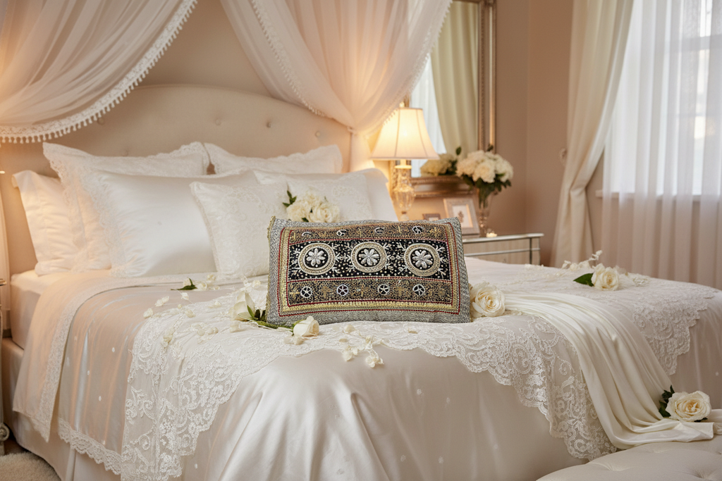 Beautiful Traditonal Hand Embrioderd Tila Sitara Cushion Cover - 1 pc