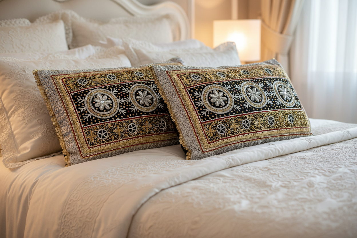 Beautiful Traditonal Hand Embrioderd Tila Sitara Cushion Cover - 1 pc