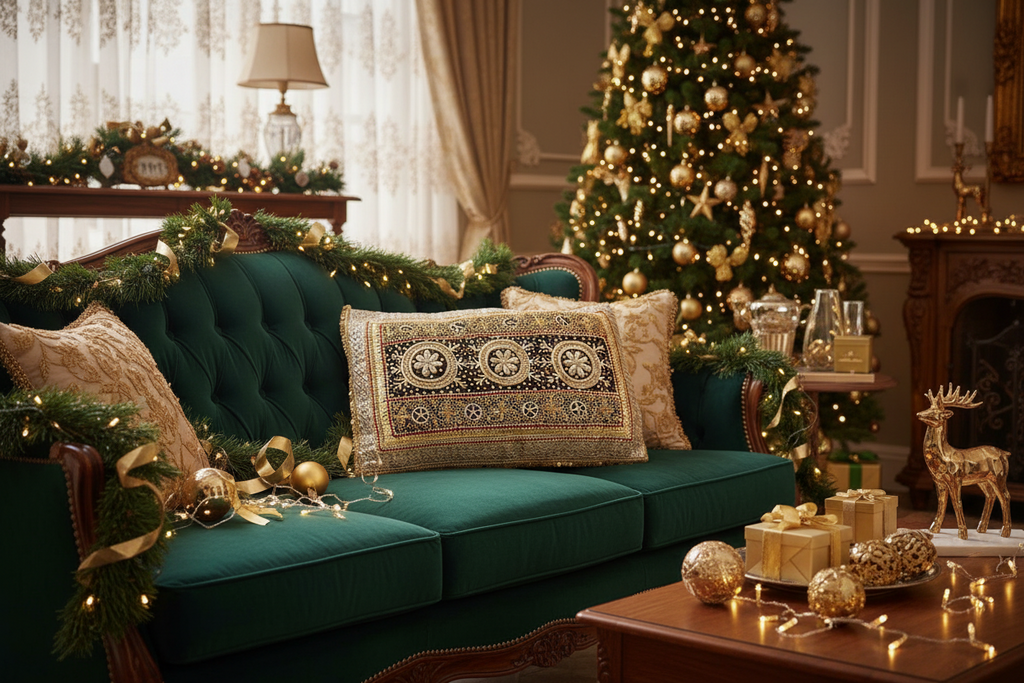 Beautiful Traditonal Hand Embrioderd Tila Sitara Cushion Cover - 1 pc