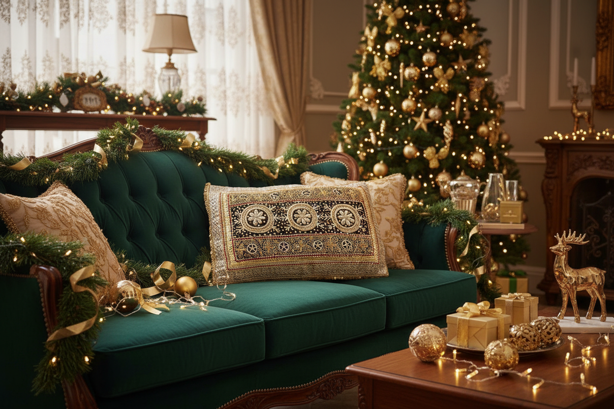 Beautiful Traditonal Hand Embrioderd Tila Sitara Cushion Cover - 1 pc