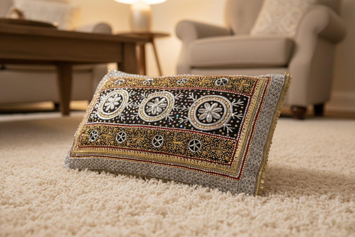 Beautiful Traditonal Hand Embrioderd Tila Sitara Cushion Cover - 1 pc
