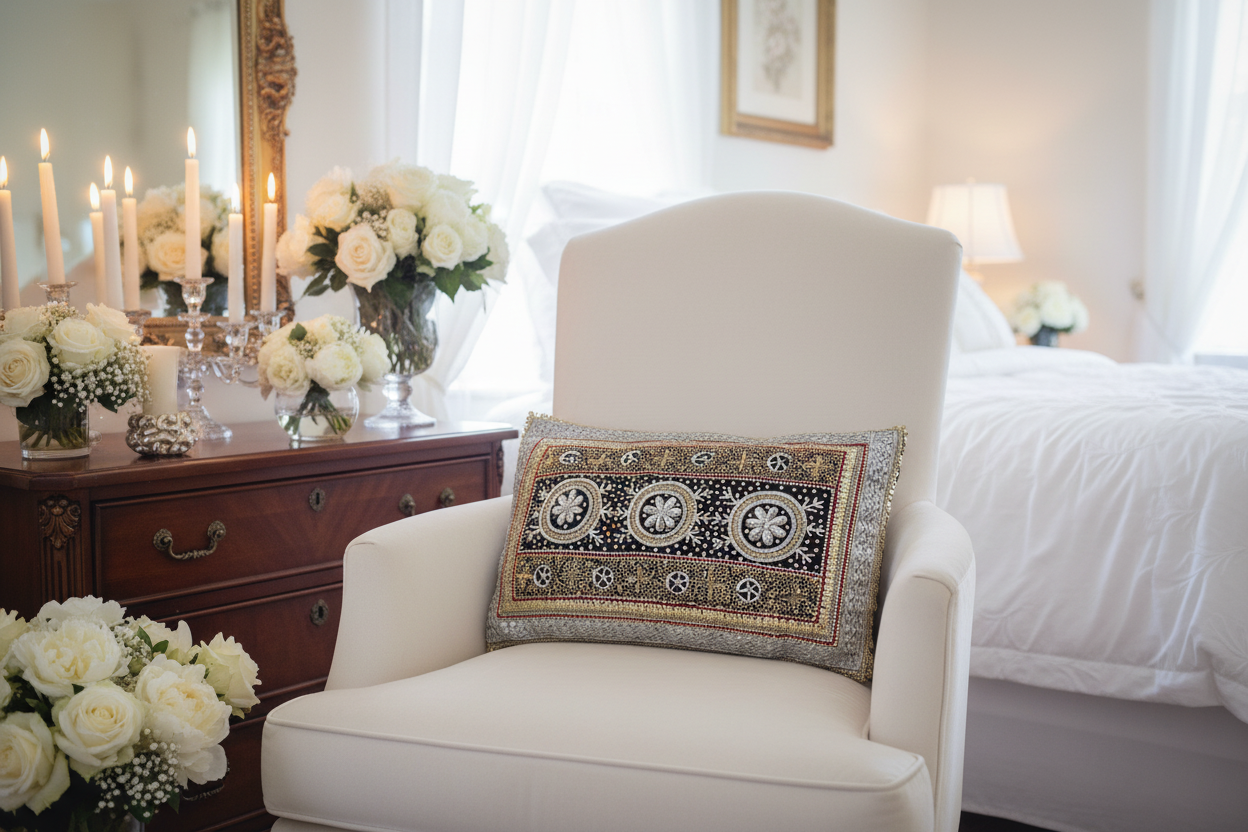 Beautiful Traditonal Hand Embrioderd Tila Sitara Cushion Cover - 1 pc