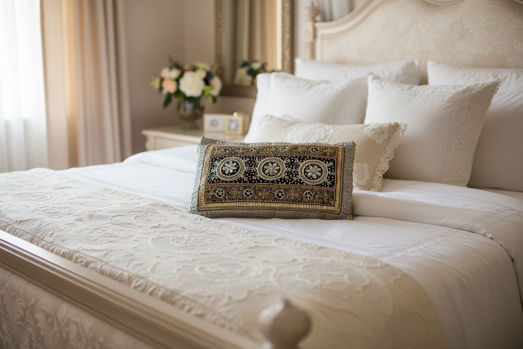 Beautiful Traditonal Hand Embrioderd Tila Sitara Cushion Cover - 1 pc
