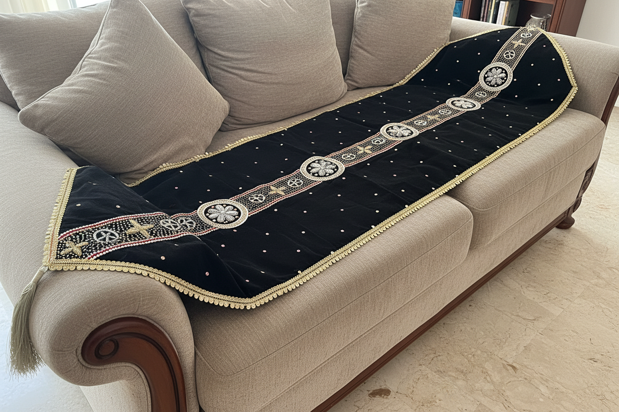 Decorative table runner with golden hand embroidered work