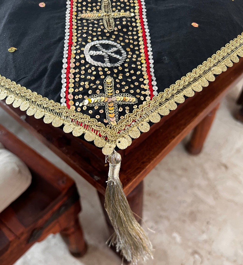Decorative table runner with golden hand embroidered work