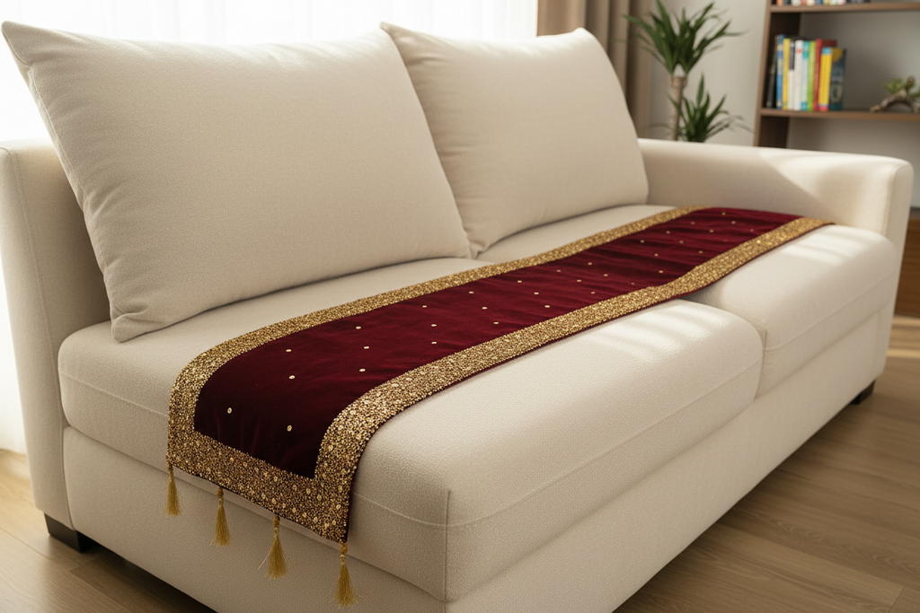 Decorative Bed Runner with Gold Sitara Work