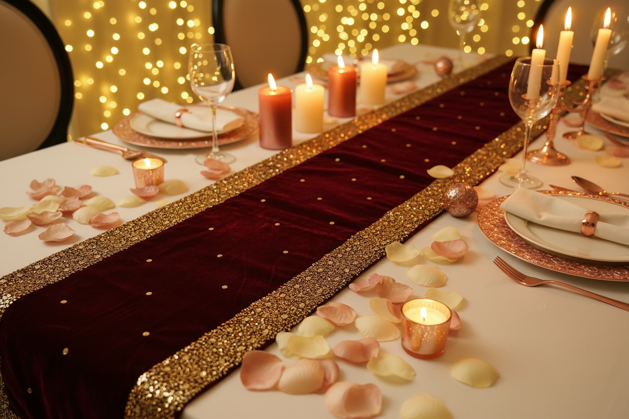 Decorative Bed Runner with Gold Sitara Work