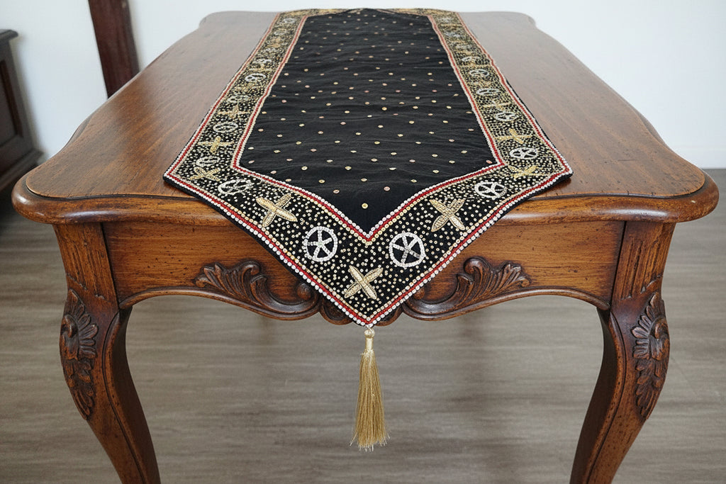 Black gold Luxe table Runner hand Embellished and embroidered