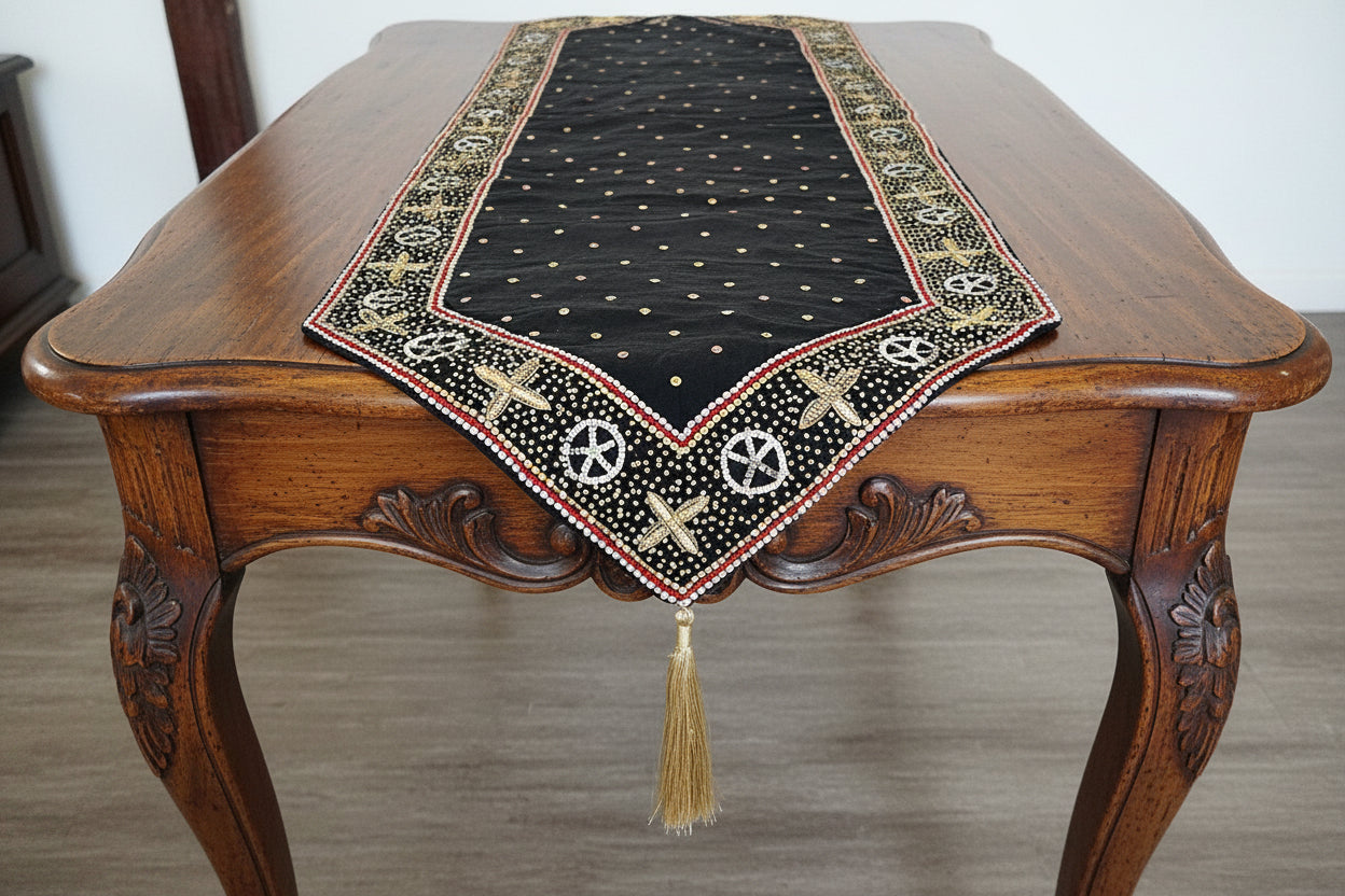 Black gold Luxe table Runner hand Embellished and embroidered
