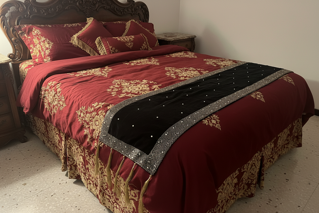 Dazzling Black velvet base runner with hand embroidered gold sequin and beads