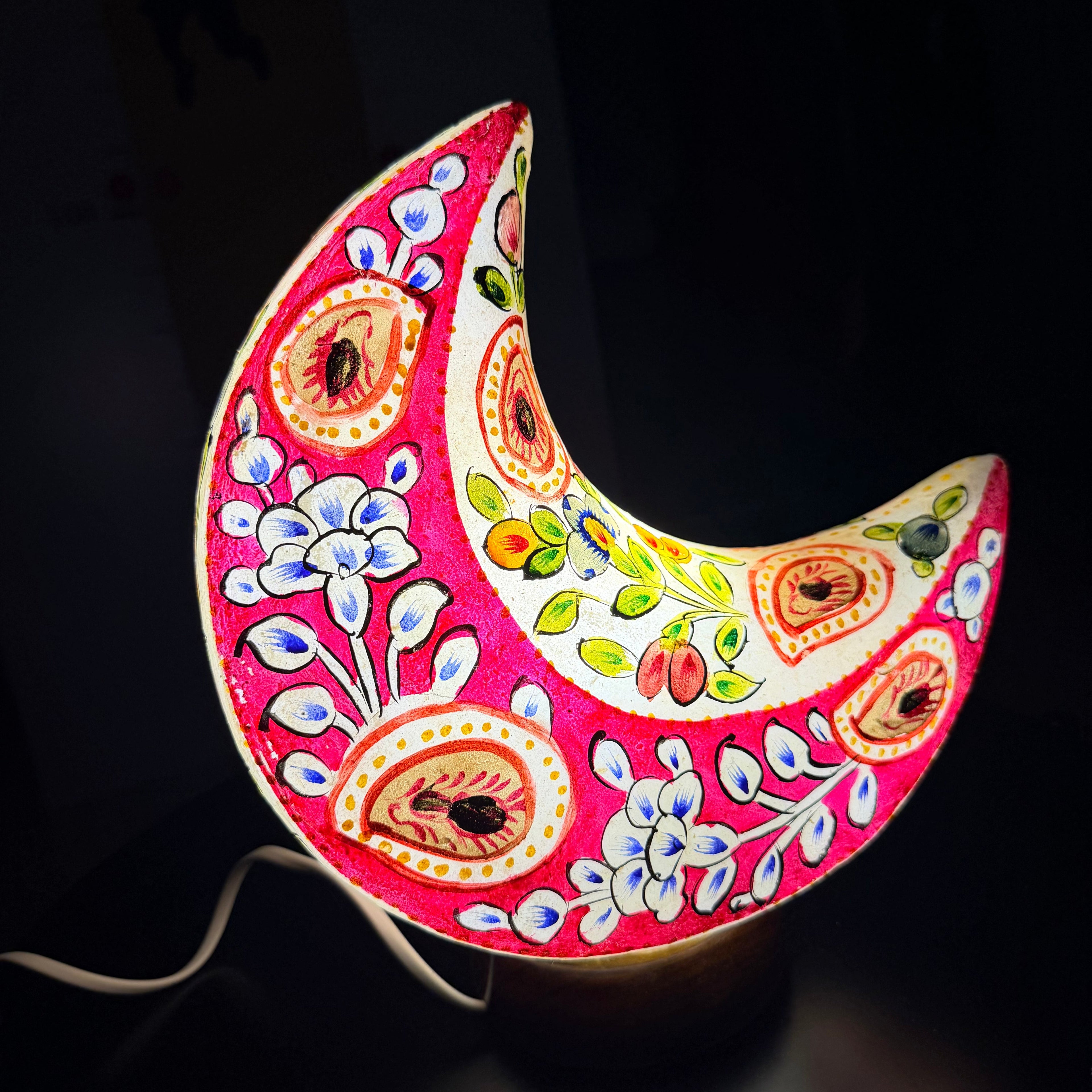 Hand Crafted Camel Skin Lamp in 2 Colors, Blue & Ted,Double Sided, Moon Shaped.