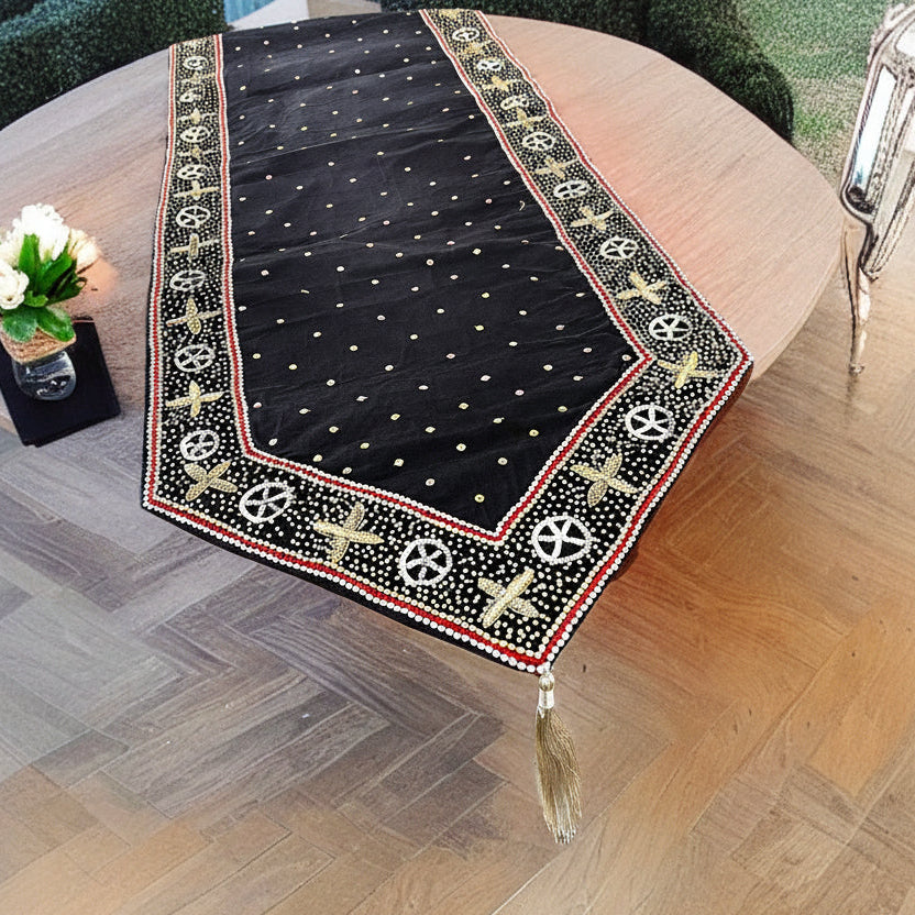 Black gold Luxe table Runner hand Embellished and embroidered