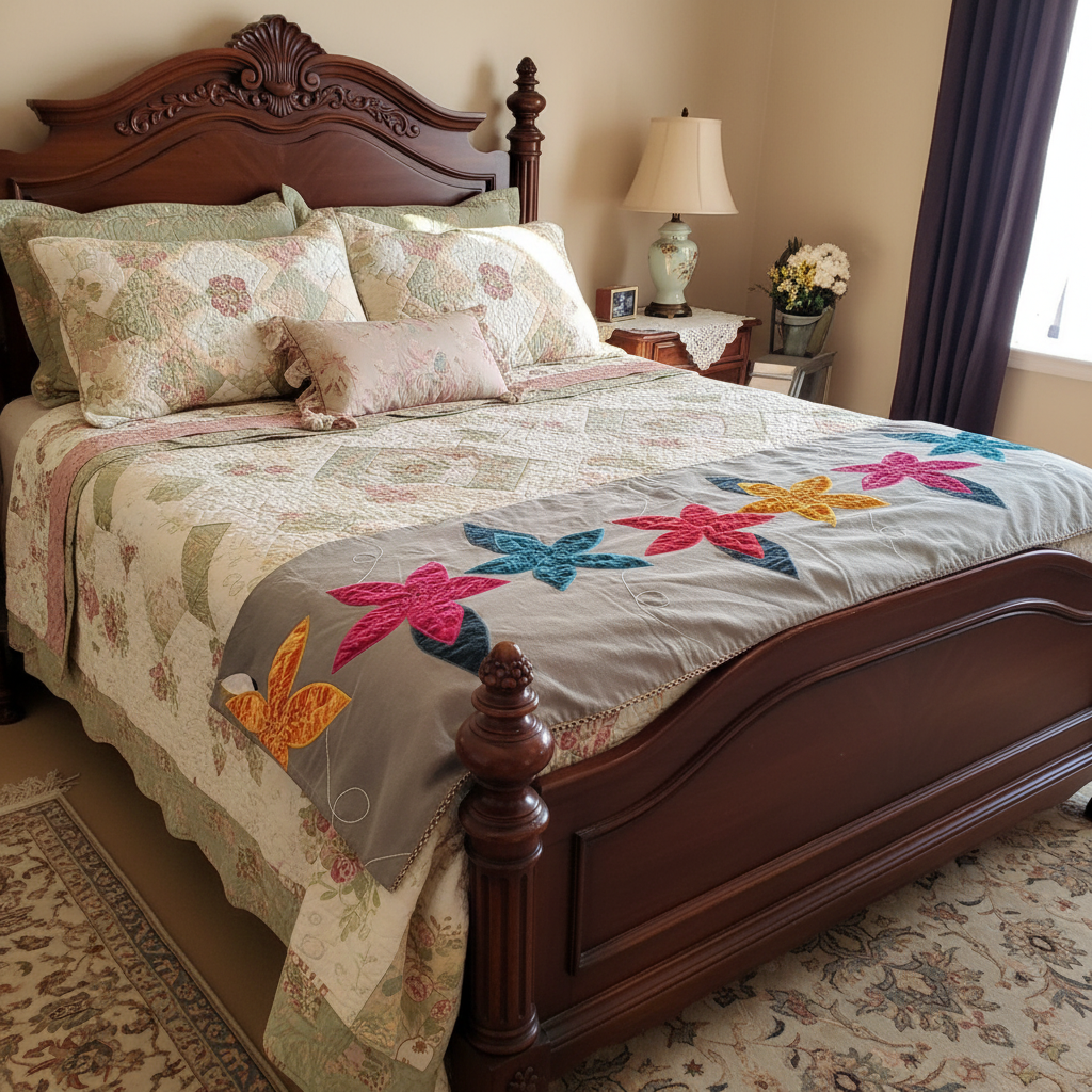 Handmade quilted patchwork table runner/bed runner