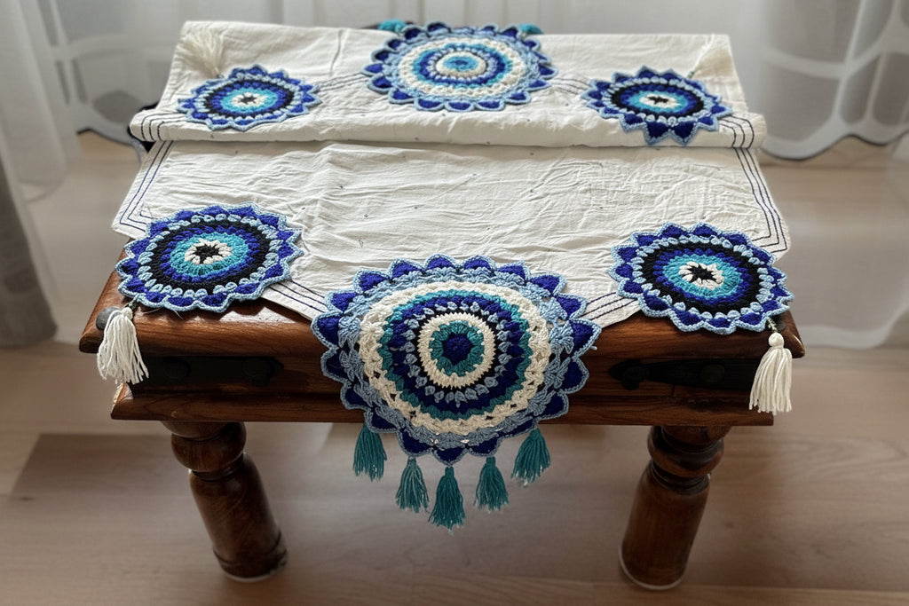 Handmade crochet table runner