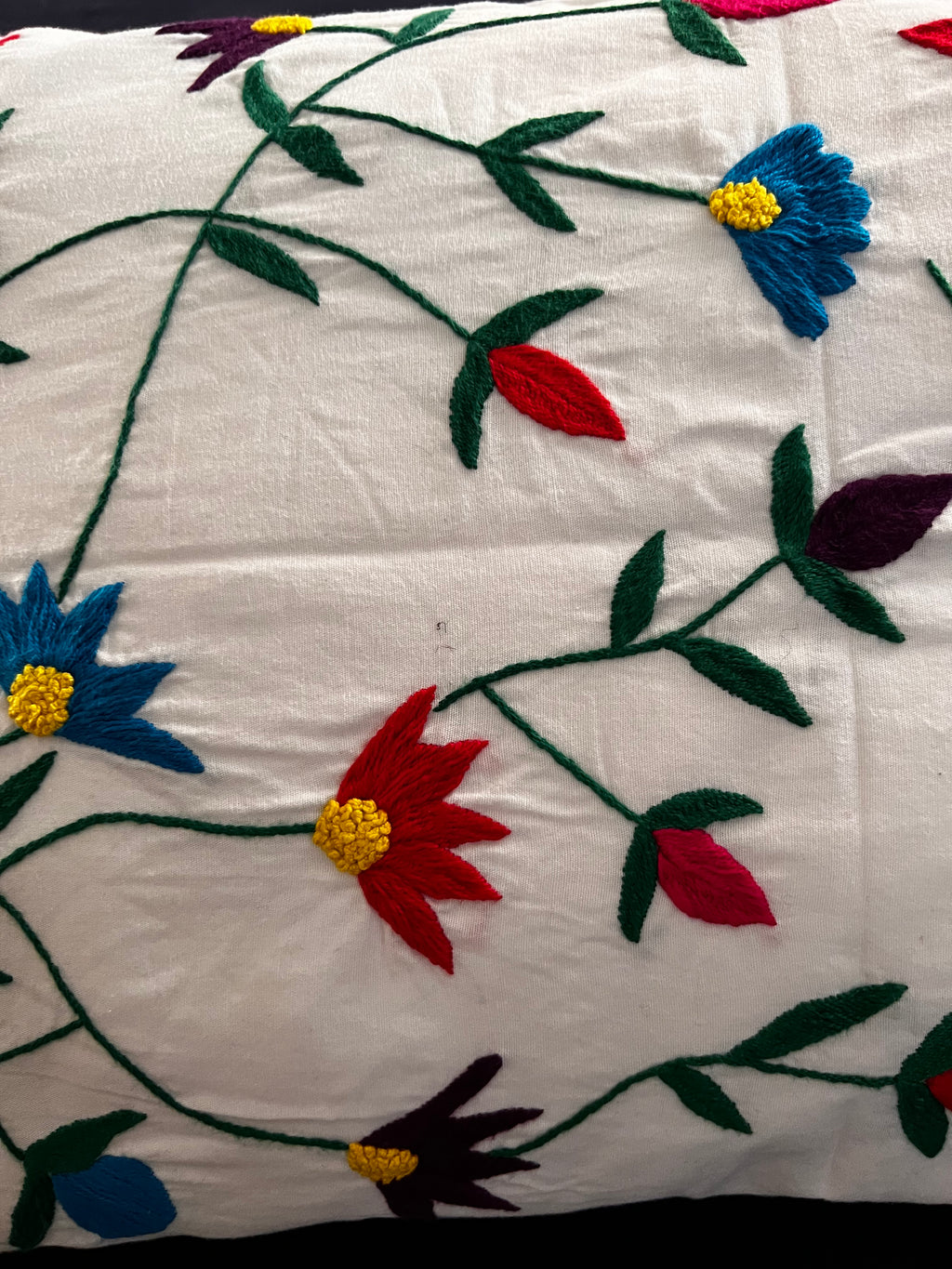 Beautiful Hand Embroidered Cushion-Base Color White-1 Pc