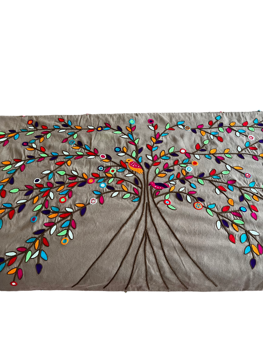 Beautiful vibrant Hand-multicolored Embroidered bed runner- sandy beach color