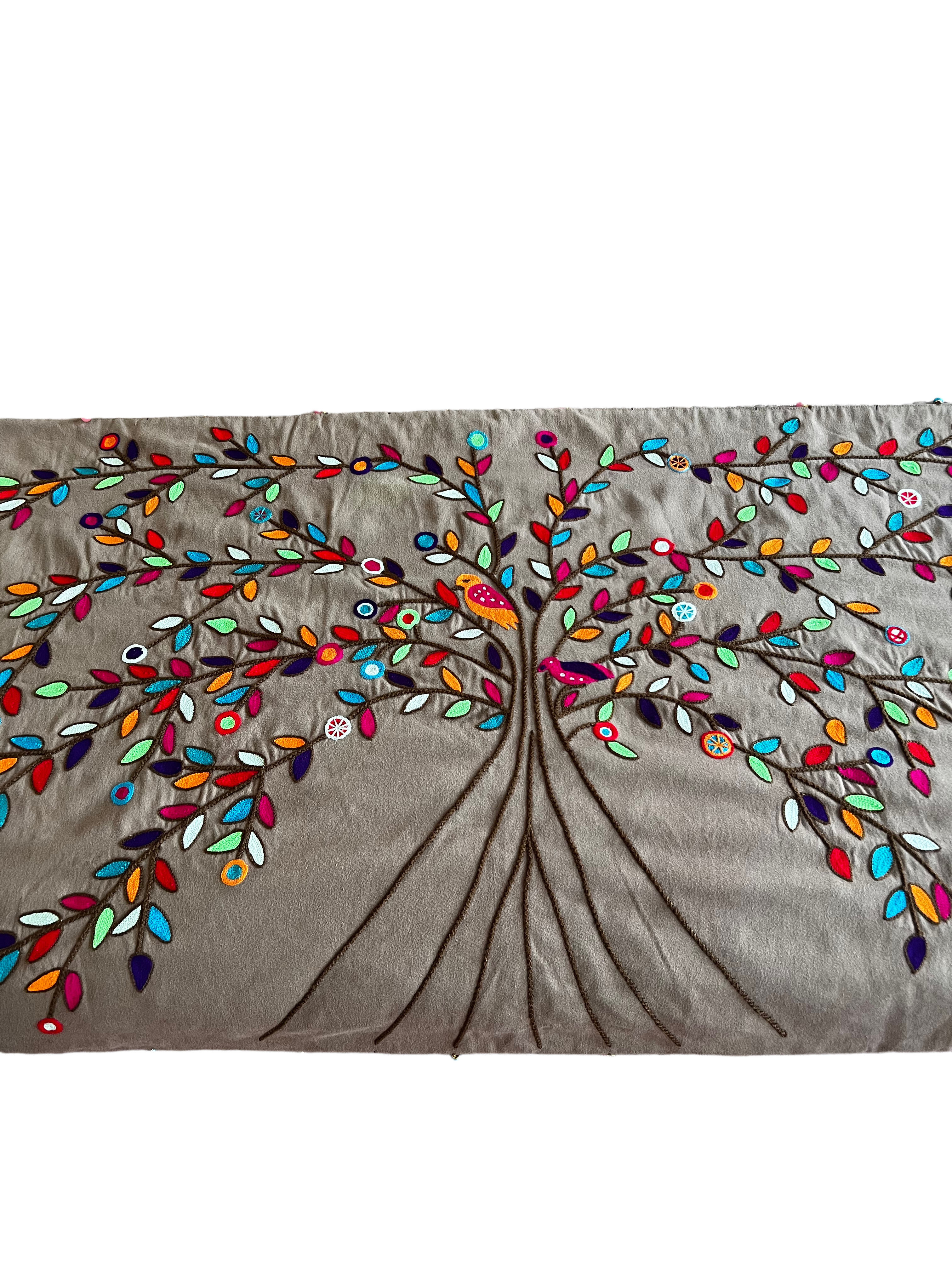 Beautiful vibrant Hand-multicolored Embroidered bed runner- sandy beach color