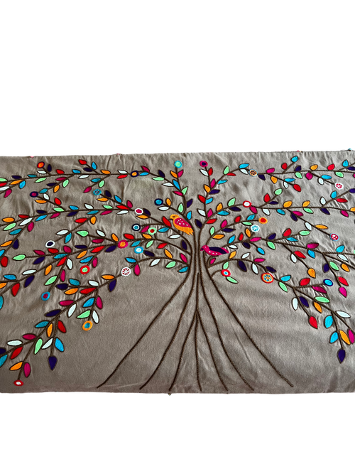 Beautiful vibrant Hand-multicolored Embroidered bed runner- sandy beach color
