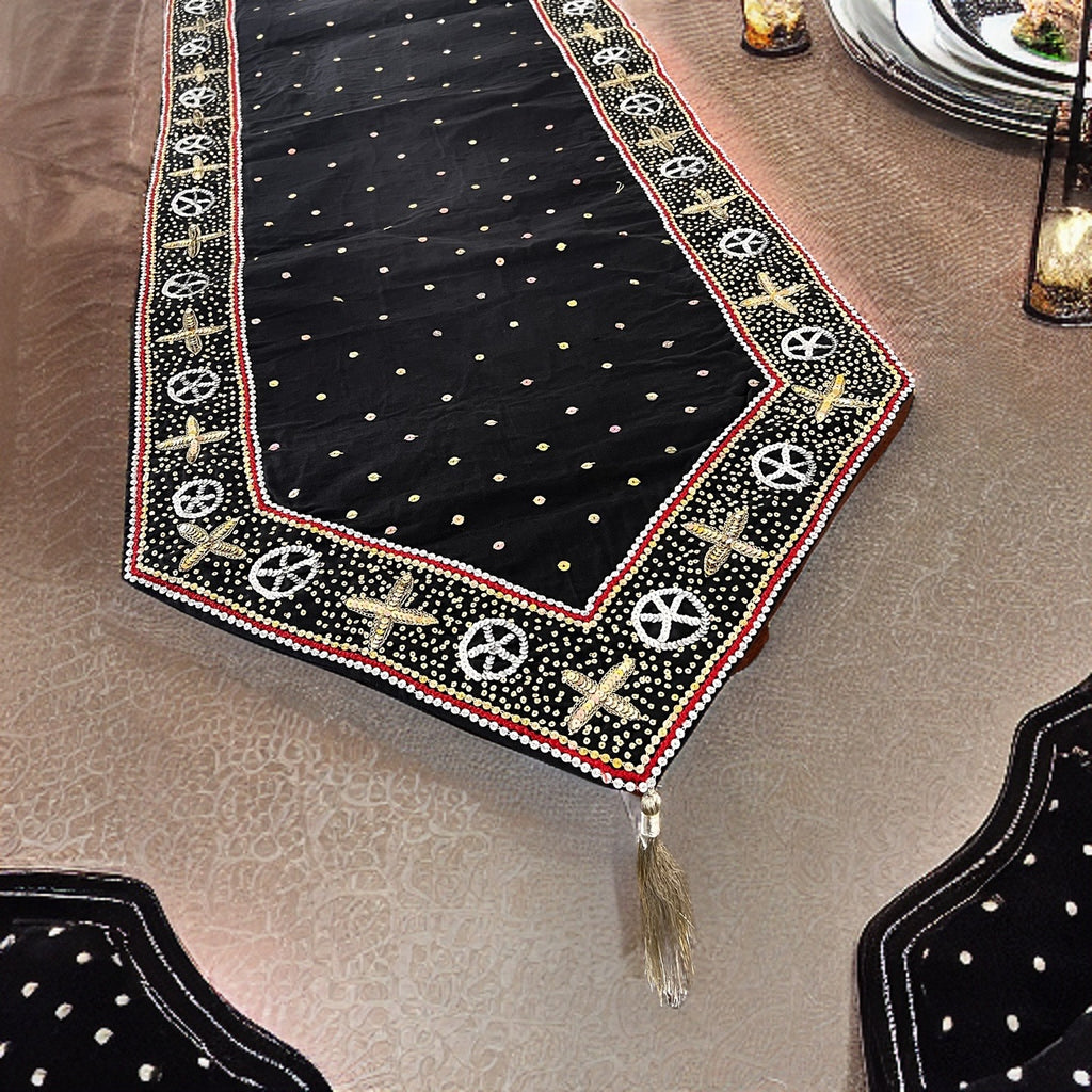 Black gold Luxe table Runner hand Embellished and embroidered