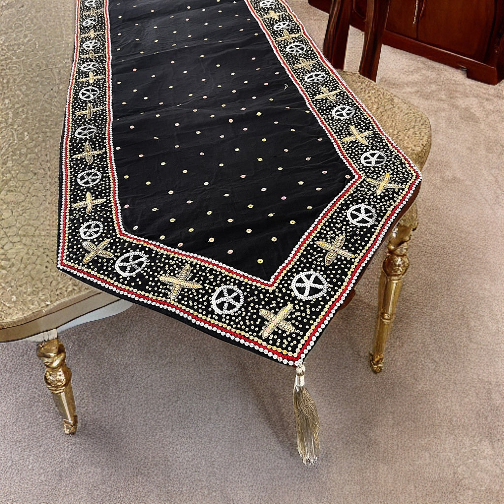 Black gold Luxe table Runner hand Embellished and embroidered