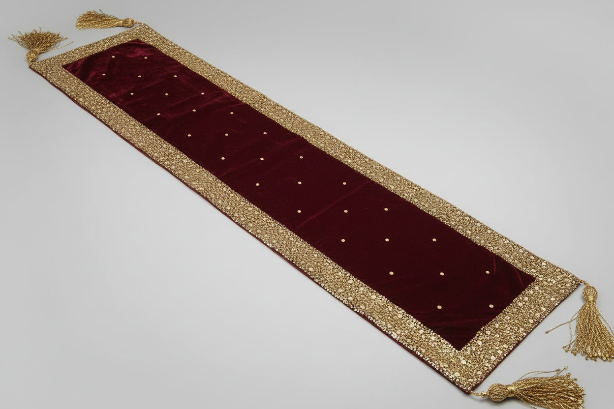 Decorative Bed Runner with Gold Sitara Work