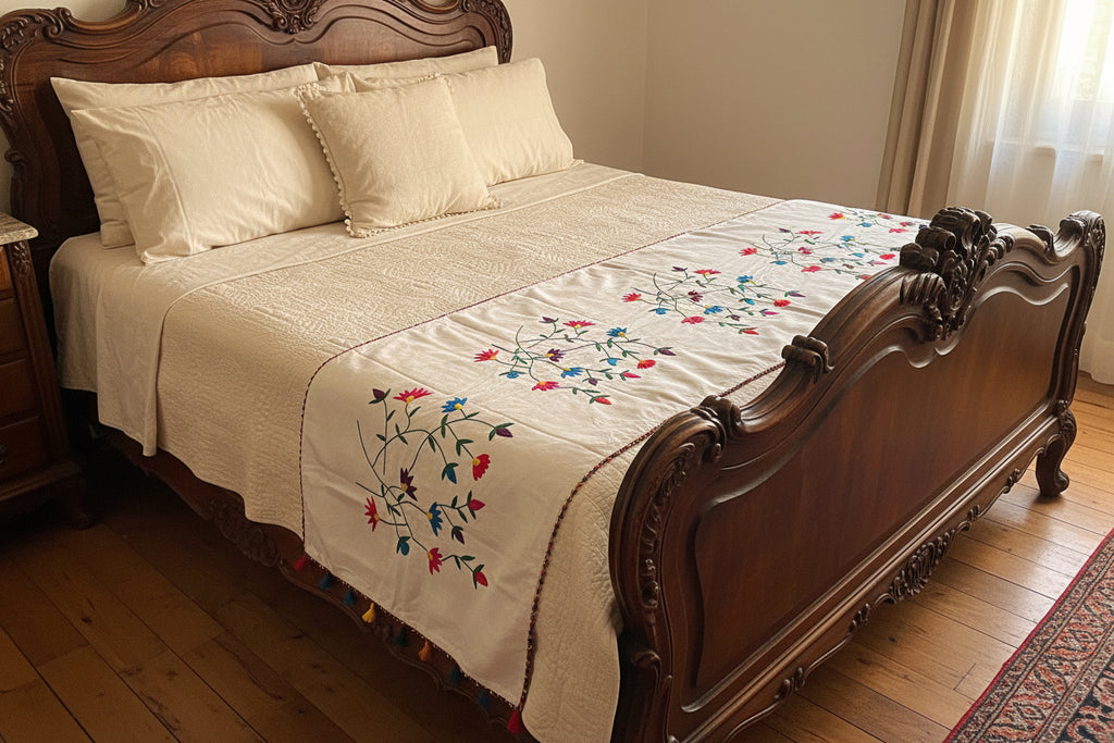 Beautiful Multicolored Hand embroidered bed Runner. 100% Cotton- 1 Pc