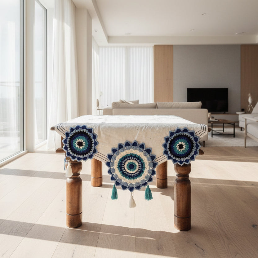 Handmade crochet table runner