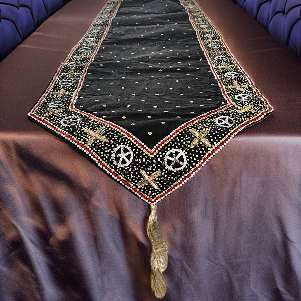Black gold Luxe table Runner hand Embellished and embroidered