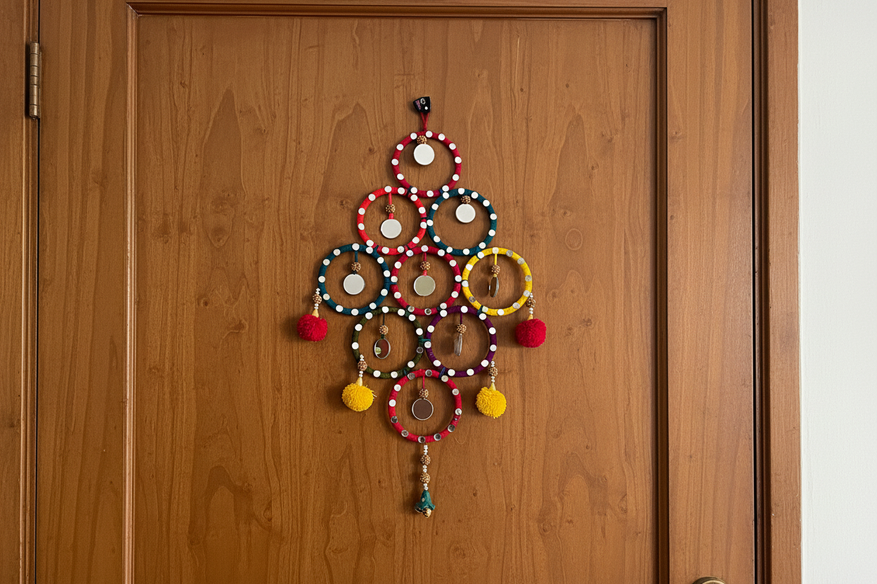 Beautiful DIY Wall hanging with bangles and pom poms- multicolors