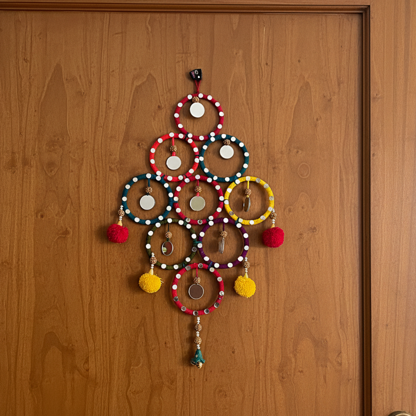 Beautiful DIY Wall hanging with bangles and pom poms- multicolors