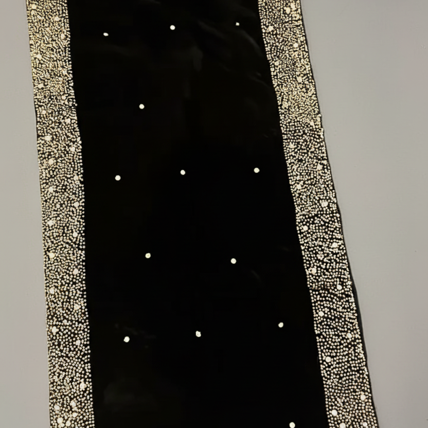 Dazzling Black velvet base runner with hand embroidered gold sequin and beads