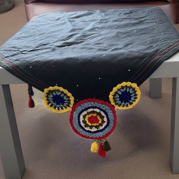Hand crafted cotton table cover with Knitted Pattern