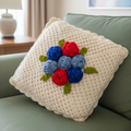 Handmade 3D crochet rose cushion cover- 1 Pc