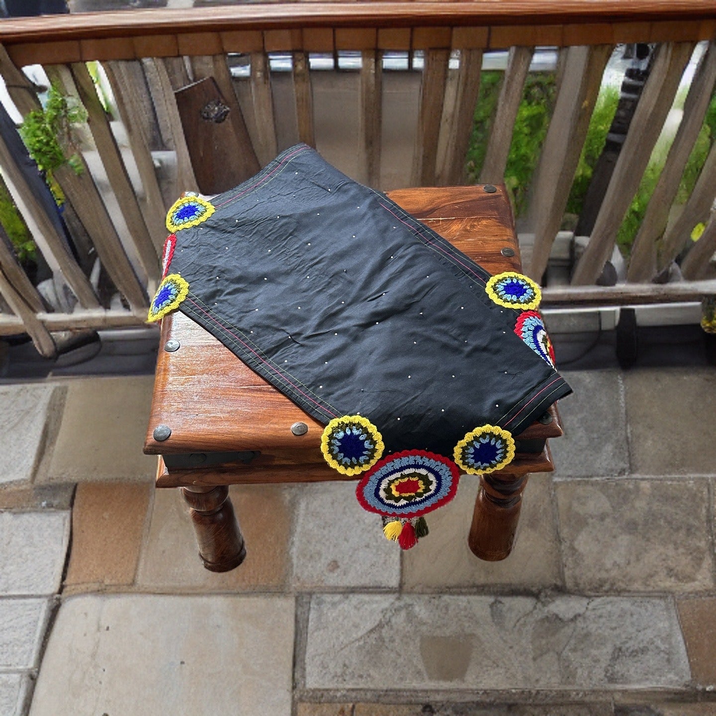 Hand crafted cotton table cover with Knitted Pattern