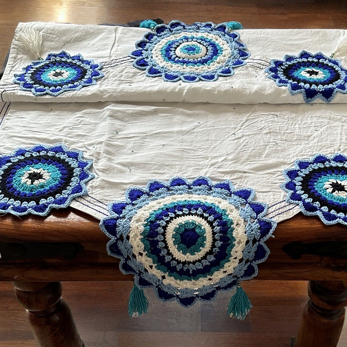 Handmade crochet table runner