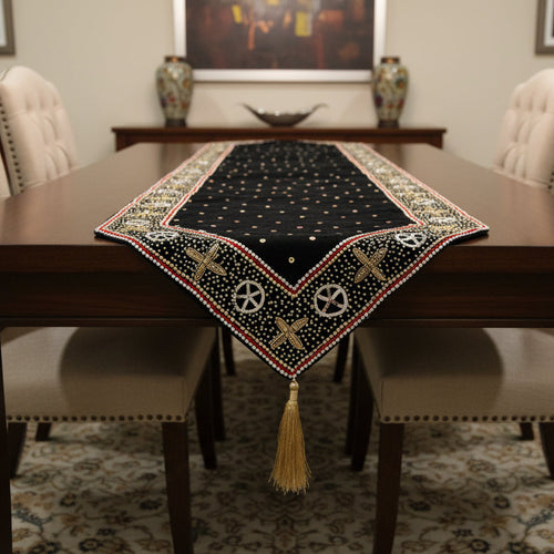 Black gold Luxe table Runner hand Embellished and embroidered