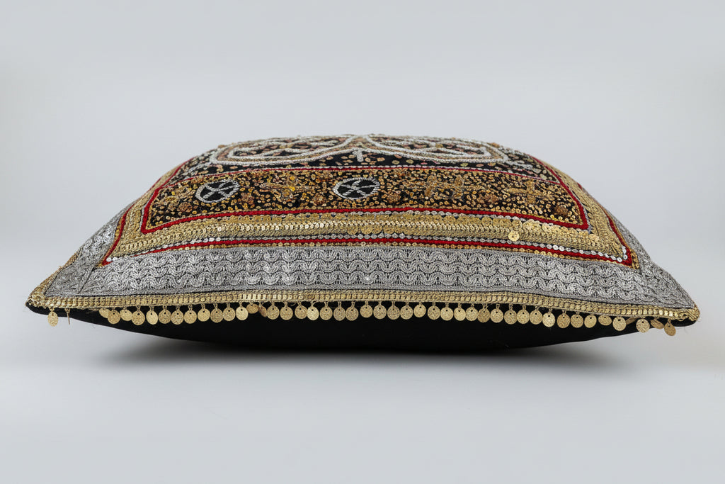 Beautiful Traditonal Hand Embrioderd Tila Sitara Cushion Cover - 1 pc