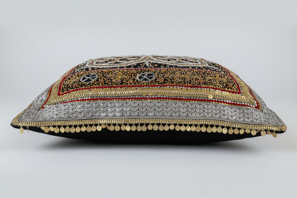 Beautiful Traditonal Hand Embrioderd Tila Sitara Cushion Cover - 1 pc