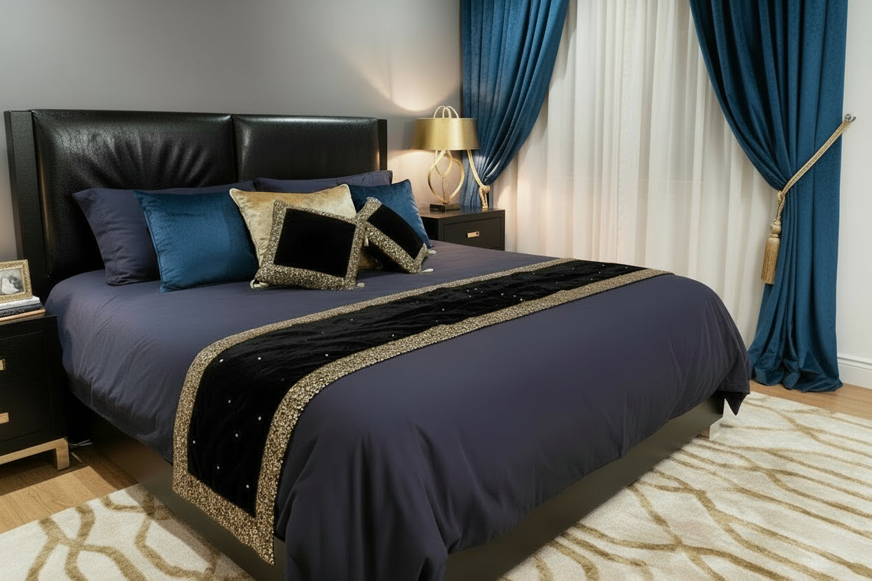 Luxury Black Velvet Cushion with Gold Sequins Hand Embroidery- 1 Pc