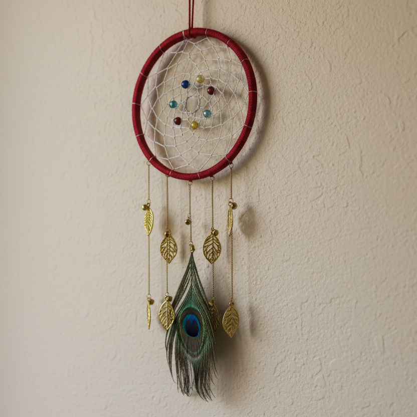 Hand Crafted Dream Catcher with Feathers and Beads for Positive Energy