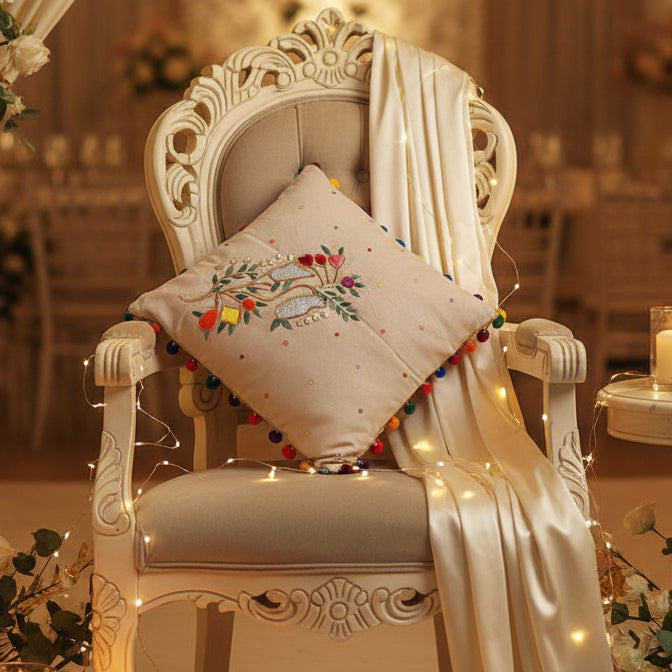 Hand Embroidered Cushion Cover - Multicolored -Size 45 x 45 cm- 1 Pc