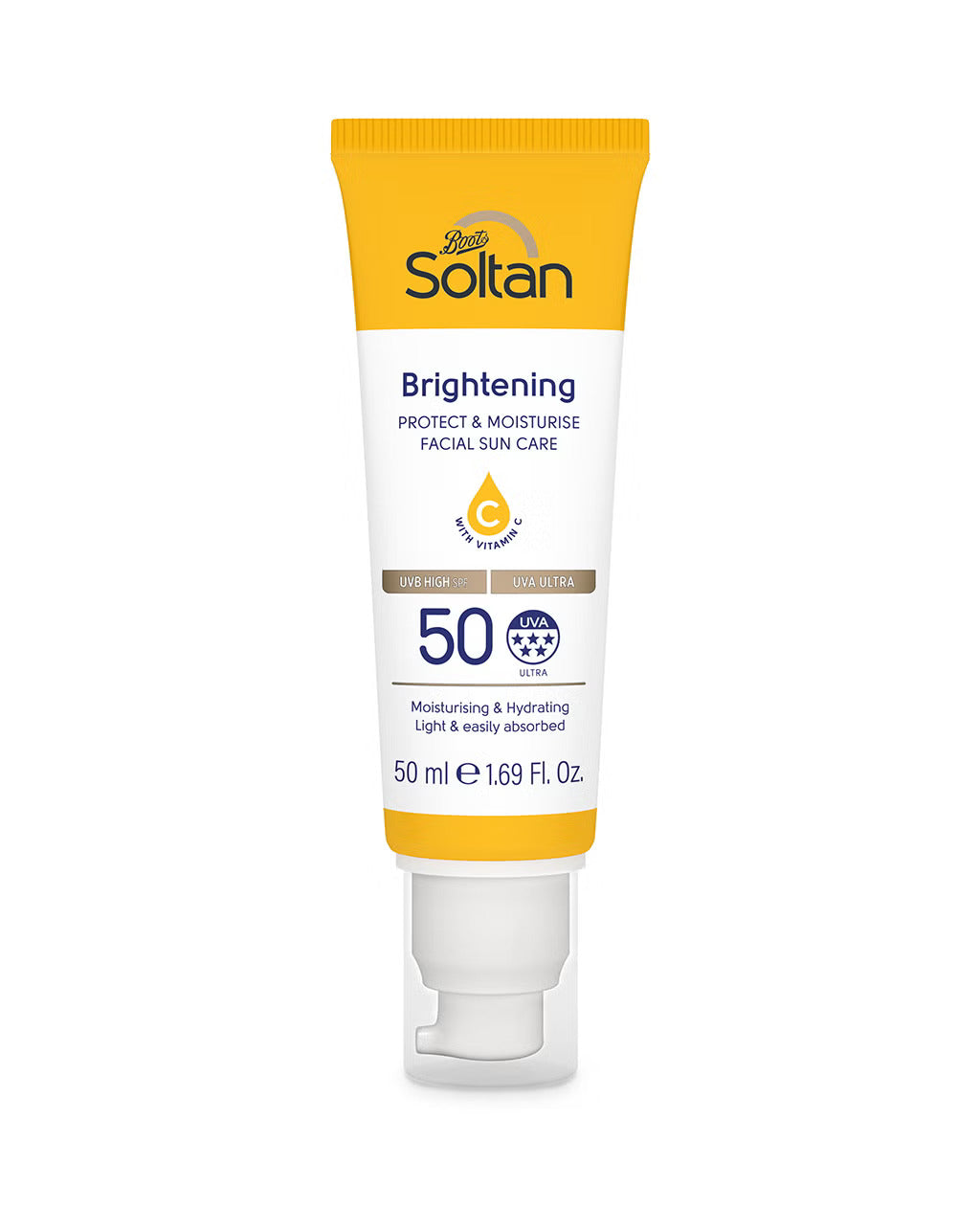Soltan Brightening Protect & Moisturise Facial Suncare Cream Sunscreen with Vitamin C SPF50+ 50ml